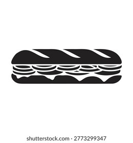 Long Baguette Sandwich Vector Icon Silhouette