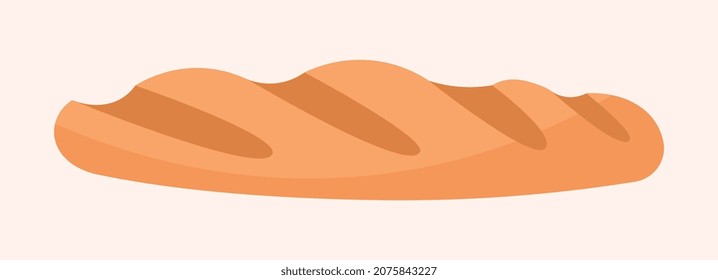 Long baguette sticker. French bread, bakery, flour products. Graphic elements for supermarket website. Icon for grocery store department. Icon, badge, button. Cartoon flat vector illustration