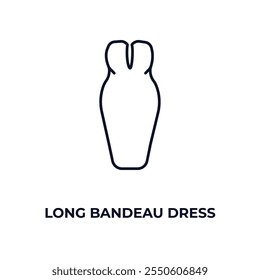 Icono largo del contorno del vestido del bandeau. Vector lineal del concepto de la ropa. Línea delgada larga bandeau vestido icono aislado sobre fondo blanco