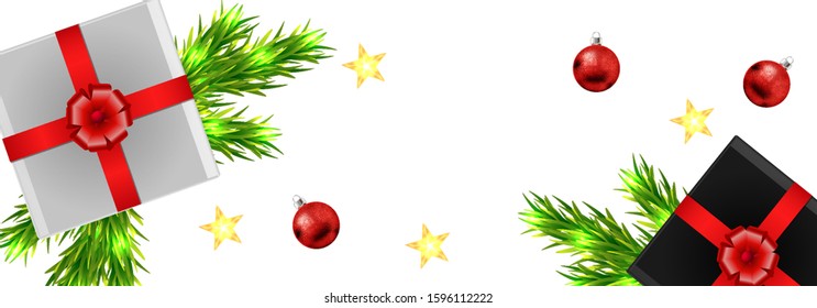 Long banner decorations for gift boxes christmas balls, vector art illustration.