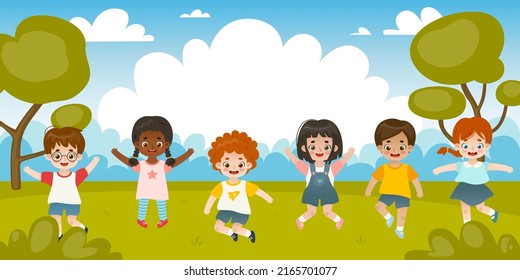 Long Banner Diverse Kids Park Adorable Stock Vector (Royalty Free ...