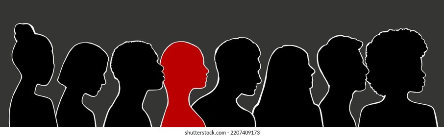 Long banner with diverse people silhouettes. Choice concept. Vector flat illustration.