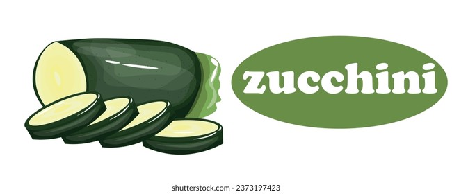 Long banner with fresh green zucchini on white background