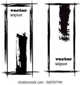 Long banners made of abstract thin black smears isolated on white background