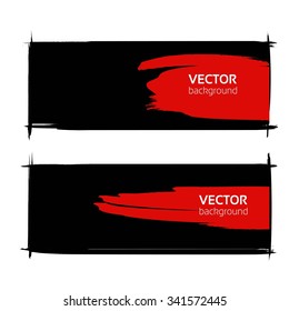 Long banners made of thin black smears with  red graphic element inside isolated on white background