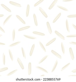 Long Basmati Rice on white seamless pattern. Food background. Vector cartoon illustration. 