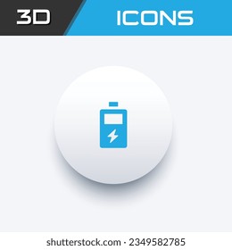 Long battery 3-D icon, Electric battery icon in white background, editable icon