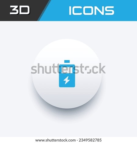 Long battery 3-D icon, Electric battery icon in white background, editable icon