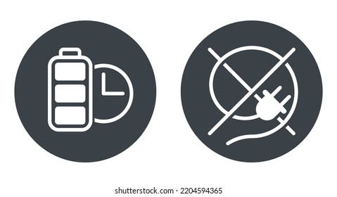 Long battery life and Cordless technology - icons set for devices with built-in power supply