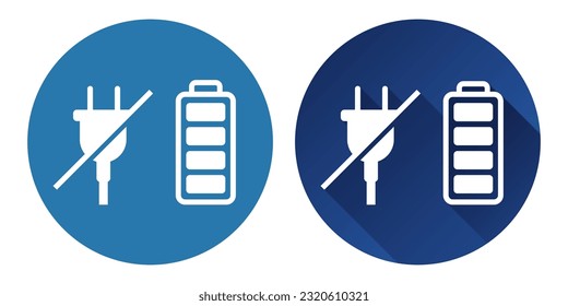 Long battery life and Cordless technology - icons set for devices with built-in power supply