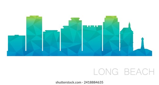 Long Beach, CA, USA Low Poly Skyline Clip Art City Design. Icono de horizonte gráfico de polígono geométrico. Símbolo de ilustración vectorial.