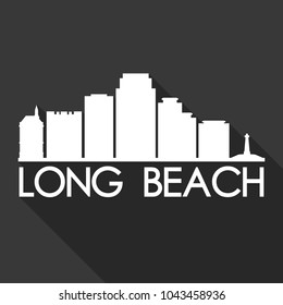 Long Beach California Flat Icon Skyline Silhouette Design City Vector Art Famous Buildings.