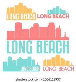 Long Beach California Flat Icon Skyline Vector Silhouette Design Set Logos.