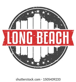 Long Beach California Round Travel Stamp. Icon Skyline City Design. Seal Tourism Badge Illustration.