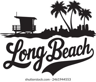 Long Beach California Beach Skyline Silhouette