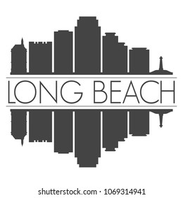 Long Beach California Skyline Vector Art Mirror Silhouette Emblematic Buildings