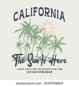 long beach california summer time, summer beach sunshine vector print design artwork, take me to the sunshine, Beach Paradise Print T-shirt Graphics Design, typography slogan on palm trees background