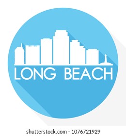 Long Beach California USA Flat Icon Skyline Silhouette Design City Vector Art Famous Buildings Logo.