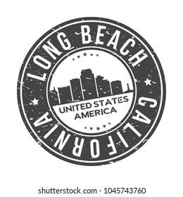 Long Beach California USA Round Stamp Icon Skyline City Design Bagde Rubber.