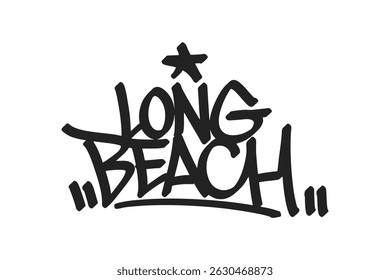 Long Beach graffiti tag in bold black lettering on white background. Clean urban style, perfect for vibrant California beach city culture and creative street art projects.