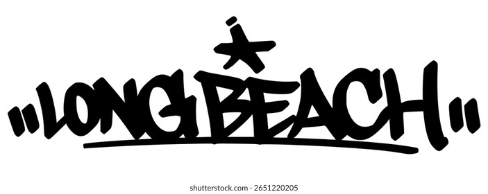 Marca de grafite Long Beach em letras negras em fundo transparente. Energia de rua de encosto perfeito para visuais criativos urbanos e temas de cultura juvenil