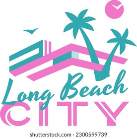 Long Beach Logo with palm trees. Miami vibe. 80’s retro style