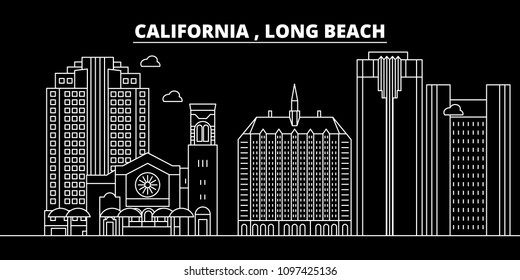 Long Beach silhouette skyline. USA - Long Beach vector city, american linear architecture, buildings. Long Beach travel illustration, outline landmarks. USA flat icon, american line banner