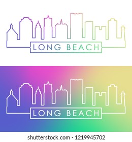 Long Beach skyline. Colorful linear style. Editable vector file.