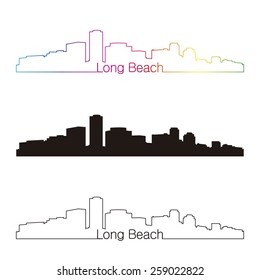 Long Beach Skyline Linear Style With Rainbow In Editable Vector File