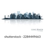 Long Beach skyline silhouette with reflection. Landscape Long Beach, California. Vector illustration.