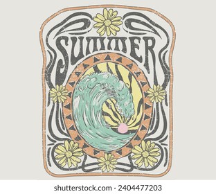 Long beach summer time print design artwork. Beach Paradise Print t shirt graphics design, typography slogan on palm trees background. Summer beach vibes. California surfing club. Flower with wave.