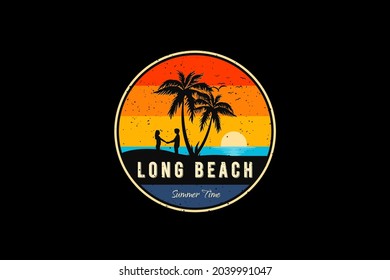 Long beach summer time, silhouette retro vintage style