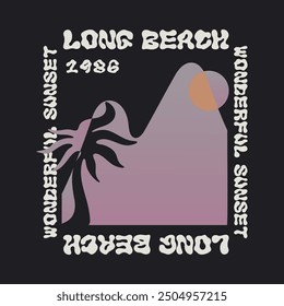 Langer Strand, Sommerstimmung Handzeichnung, Sommerstrand-Slogan mit Strand-Illustration, Hawaii, Aloha Surf-Typografie für T-Shirt-Print, Strand-Vektordruck,