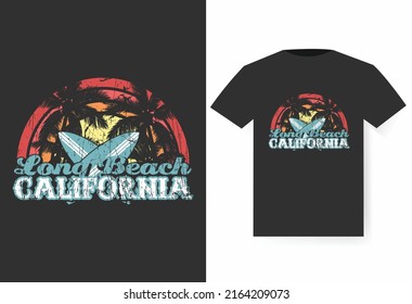 Diseño de camisetas de larga playa, diseño de camisetas retro y vintage, archivo EPS
