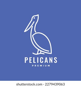 long beak bird hunt fish pelican line art modern minimal logo design vector