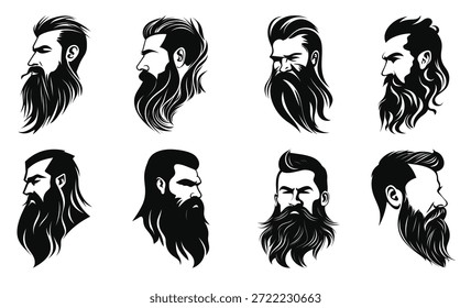 Conjunto de silueta negra de Vector de barba larga con barba grande diferente