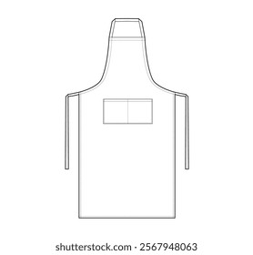 Long Bib Apron technical fashion illustration. Chef uniform for cooking green cartoon Flat sketch outline apparel template front view. Women, men unisex CAD mockup isolated on white background