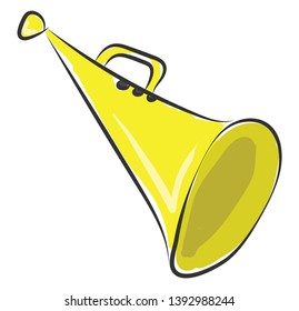 A long big trumpet in yellow color with a handle to hold it vector color drawing or illustration