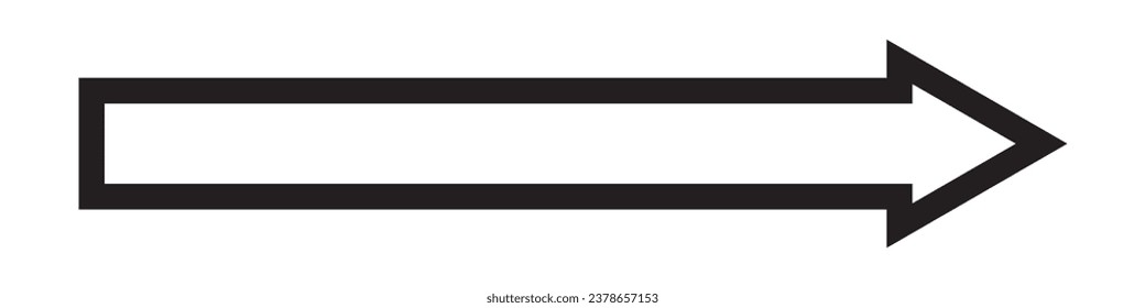 Long black arrow pointing to the right. Vector design element isolated on white background.