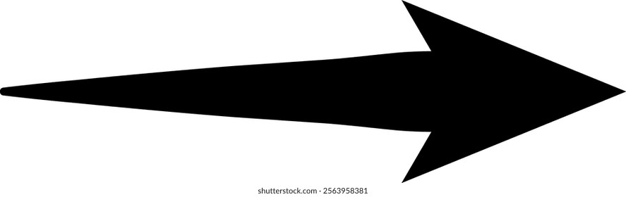 Long black arrow pointing right, symbolizing direction and trend, isolated against a clean white background. Serving as a graphic element for navigation and growth