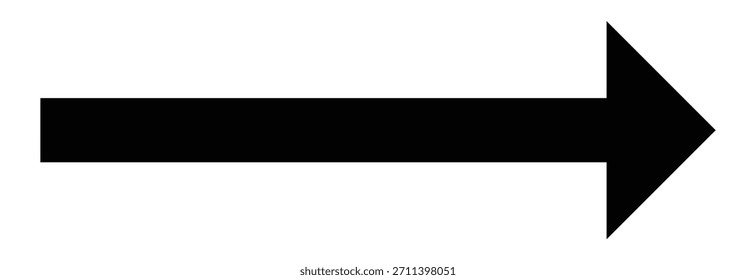 Flecha negra larga que apunta hacia el lado derecho. Flecha negra Horizontal. flecha larga del Vector aislada en el fondo blanco.