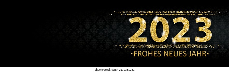 Long Black Banner Ornaments 2023 Neues Jahr Gold