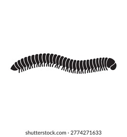 Long black centipede silhouette isolated on white background for insect design and biology graphics