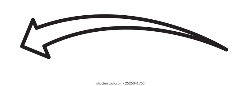 vetor de seta de curva preta longa, ilustração de seta longa, vetor de seta longa curva isolado em um fundo branco