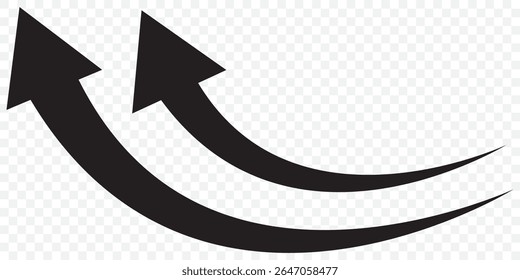 Long Black Curved arrow icon vector. Black long arrow vector. flat style Arrow symbol. Black of an arrow on a Transparent background. vector illustration on Transparent Background. EPS 10.