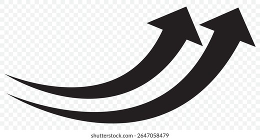 Long Black Curved arrow icon vector. Black long arrow vector. flat style Arrow symbol. Black of an arrow on a Transparent background. vector illustration on Transparent Background. EPS 10.
