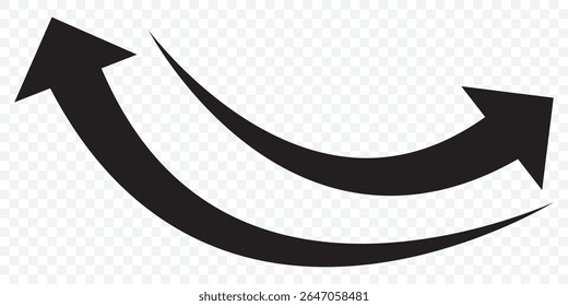 Long Black Curved arrow icon vector. Black long arrow vector. flat style Arrow symbol. Black of an arrow on a Transparent background. vector illustration on Transparent Background. EPS 10.