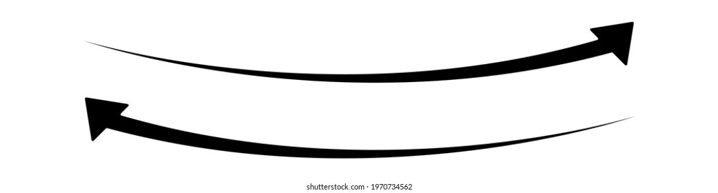 Long black curved arrows. A set of two arrows pointing up left and up right. Trendy black arrows in a flat style. Vector illustration.