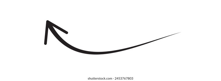 Long black curved arrows. A set of two arrows pointing up left and up right. Trendy black arrows in a flat style. Vector illustration. eps 10