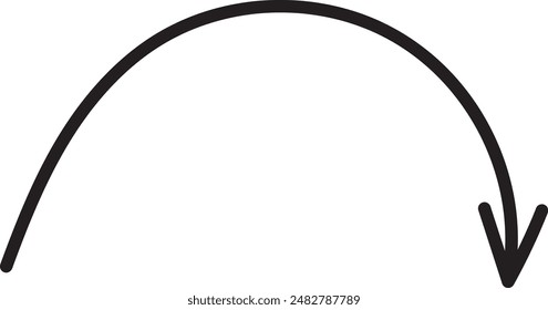 Lange schwarze gebogene Pfeile. Eine Gruppe von zwei Pfeilen, die nach links und nach rechts zeigen. Trendige schwarze Pfeile in einem flachen Stil. Vektorillustration.